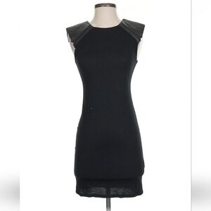Alice + Olivia Black Dress with Zipped Leather Shoulder "Epaulettes" SMALL